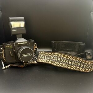 Ricoh Auto TLS EE 35mm SLR Film Camera with Auto Rikenon 50mm f1.7 Lens Flash